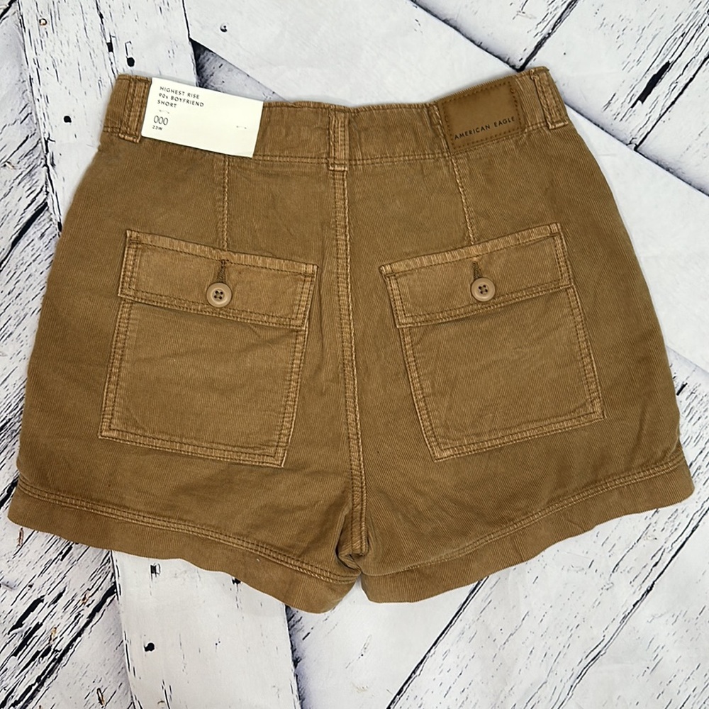 NWT AMERICAN EAGLE HI WAIST 90s BOYFRIEND BROWN CORDUROY CARGO SHORTS 000 XS 23